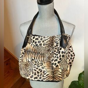 Animal Print Tote Bag with Black Handles